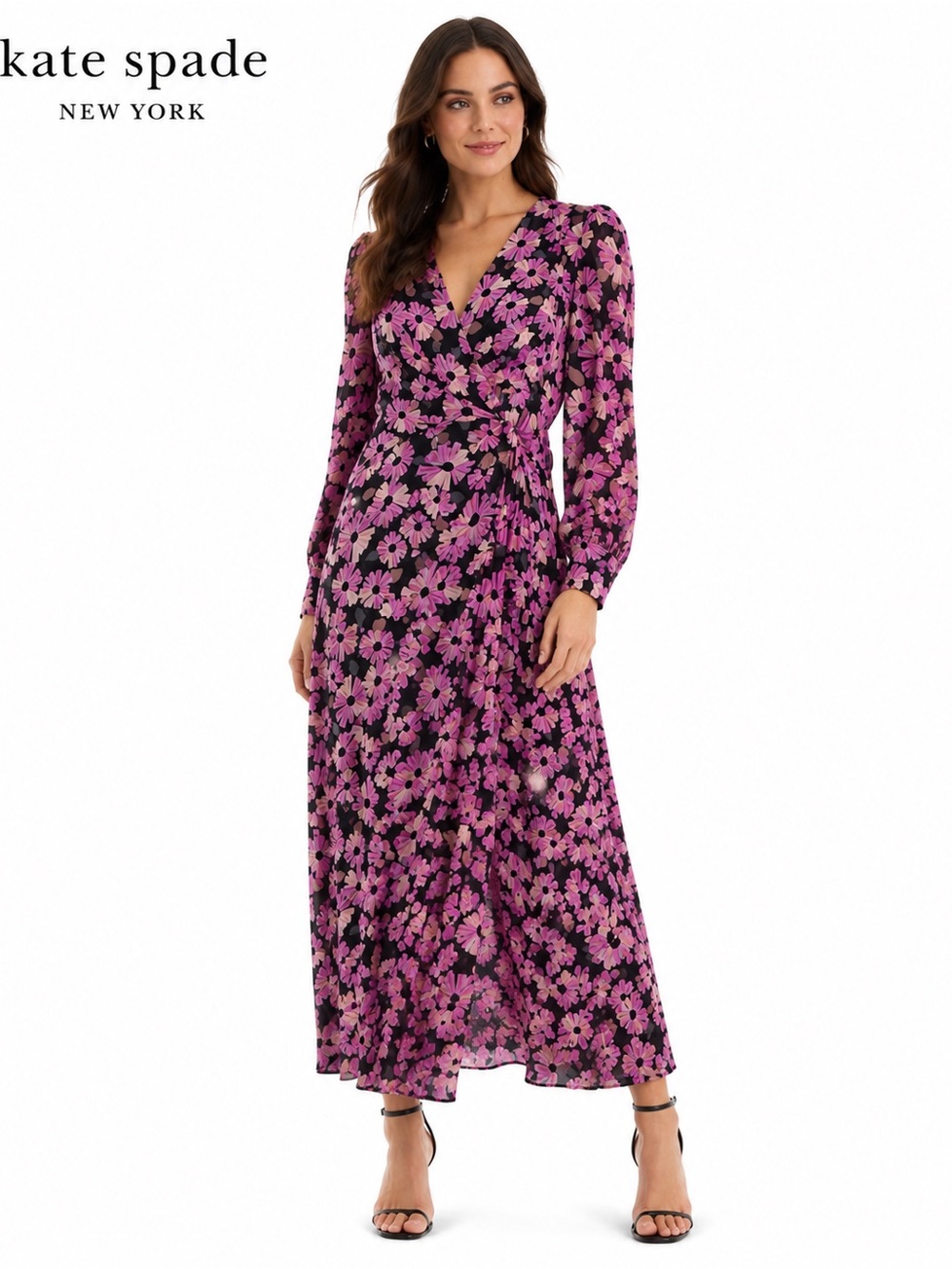 Kate Spade Wallflower Floral Chiffon Midi Dress Size 8 NWOT Pink  Long Sleeve